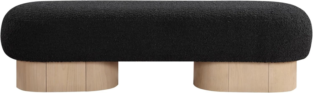 Meridian Furniture 22001Black Robertson Collection Art Deco Bench with Luxurious Black Boucle Fabric and Rich Natural Oak Finish, 60.5" W x 18" D x 16" H, Black