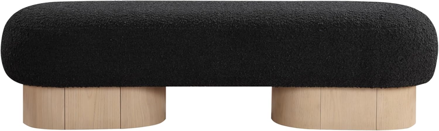 Meridian Furniture 22001Black Robertson Collection Art Deco Bench with Luxurious Black Boucle Fabric and Rich Natural Oak Finish, 60.5" W x 18" D x 16" H, Black