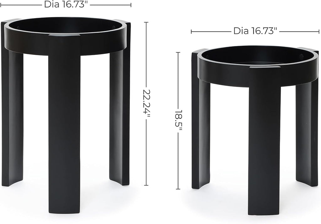 LuxenHome Set of 2 Black Nesting Tables, Space Saving Modern Round Side Table Set for Living Room, Bedroom