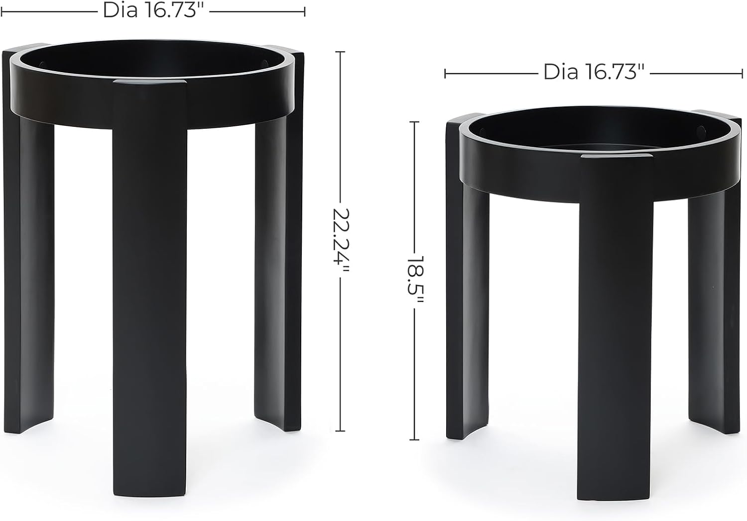 LuxenHome Set of 2 Black Nesting Tables, Space Saving Modern Round Side Table Set for Living Room, Bedroom