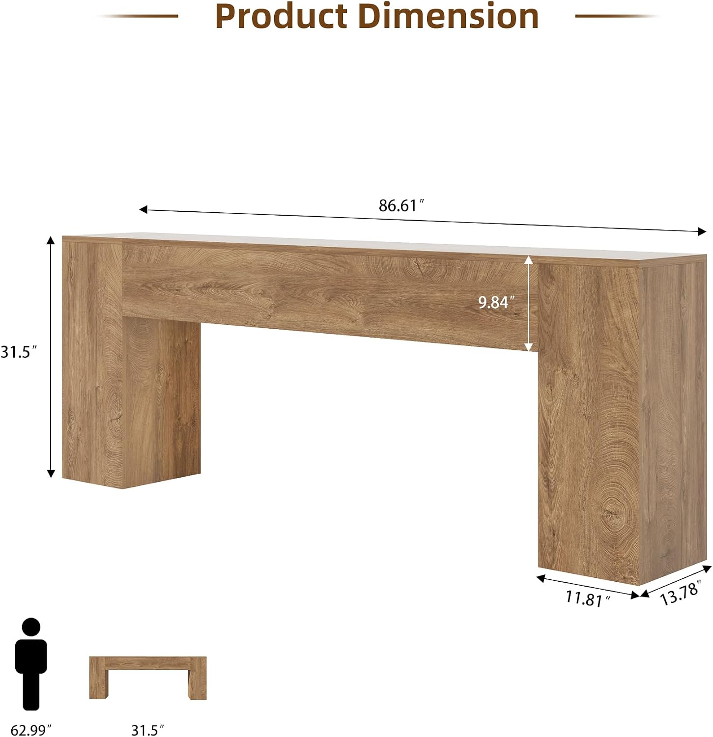Extra Long Console Tables for Entryway 86-Inch, Farmhouse Sofa Table Behind Couch, Wooden Hallway Table for Living Room, Entrance, Natural Oak