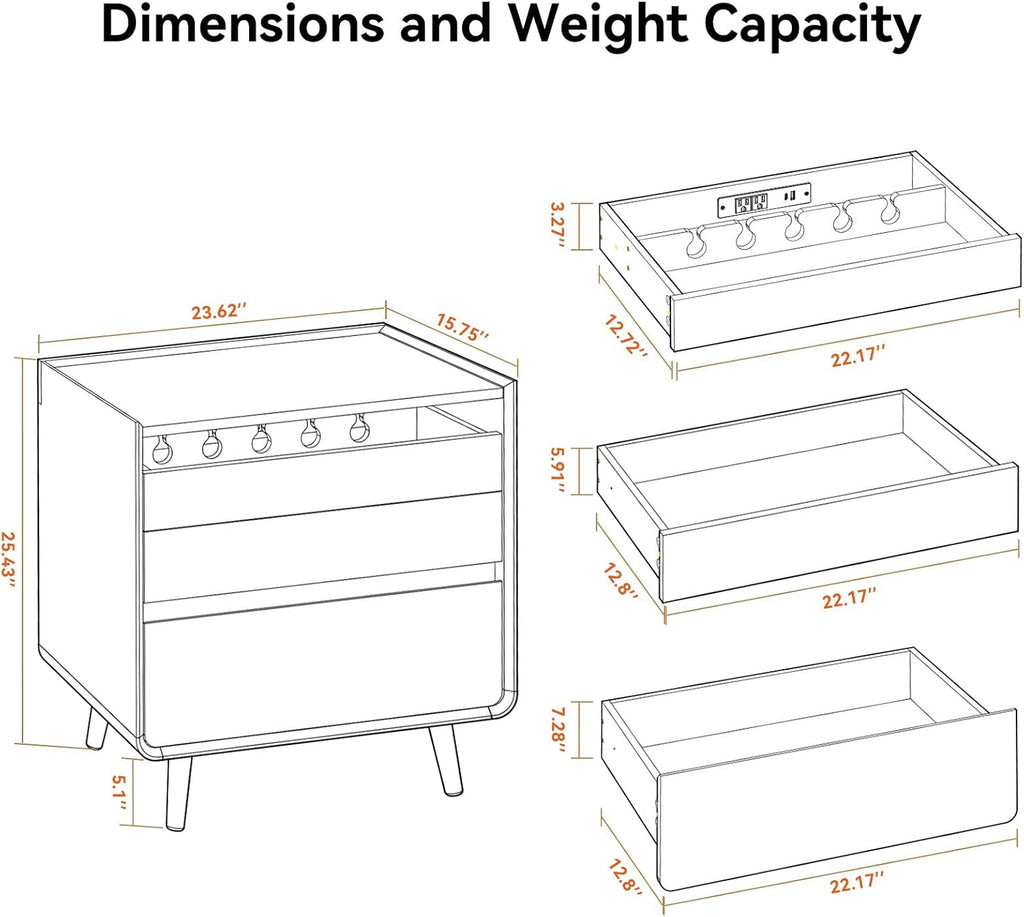 25.43" Nightstands Set of 2 with Leg Walnut Night Stand Set 2 for Bedrooms | Mid Century Modern Nightstands with Charger Station Wooden Bedside Table Set of 2 Night Stands for Bedrooms Set of 2