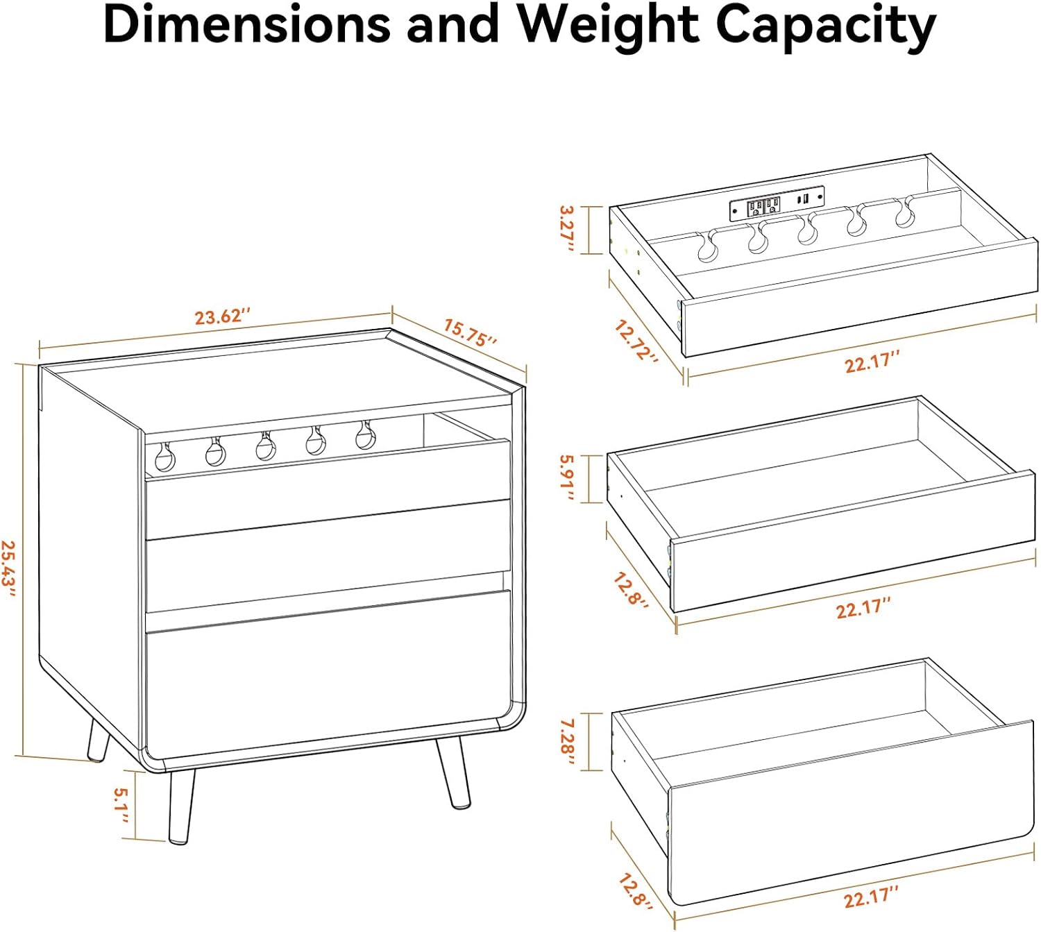 25.43" Nightstands Set of 2 with Leg Walnut Night Stand Set 2 for Bedrooms | Mid Century Modern Nightstands with Charger Station Wooden Bedside Table Set of 2 Night Stands for Bedrooms Set of 2