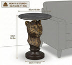 Bronze Leopard Side Table - End Table with Faux Marble Top Unique Leopard Statue Decor for Living Room Bedroom Entryway Elegant Animal Sculpture Gothic Home Decor