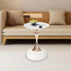 Metal Round End Table,Small Round Side Tables for Small Spaces, Modern Pedestal End Table Living Room, Metal Drink Tables Martini Table, Unique Circle Accent Tables for Sofa, Bedroom (White+Rose Gold)