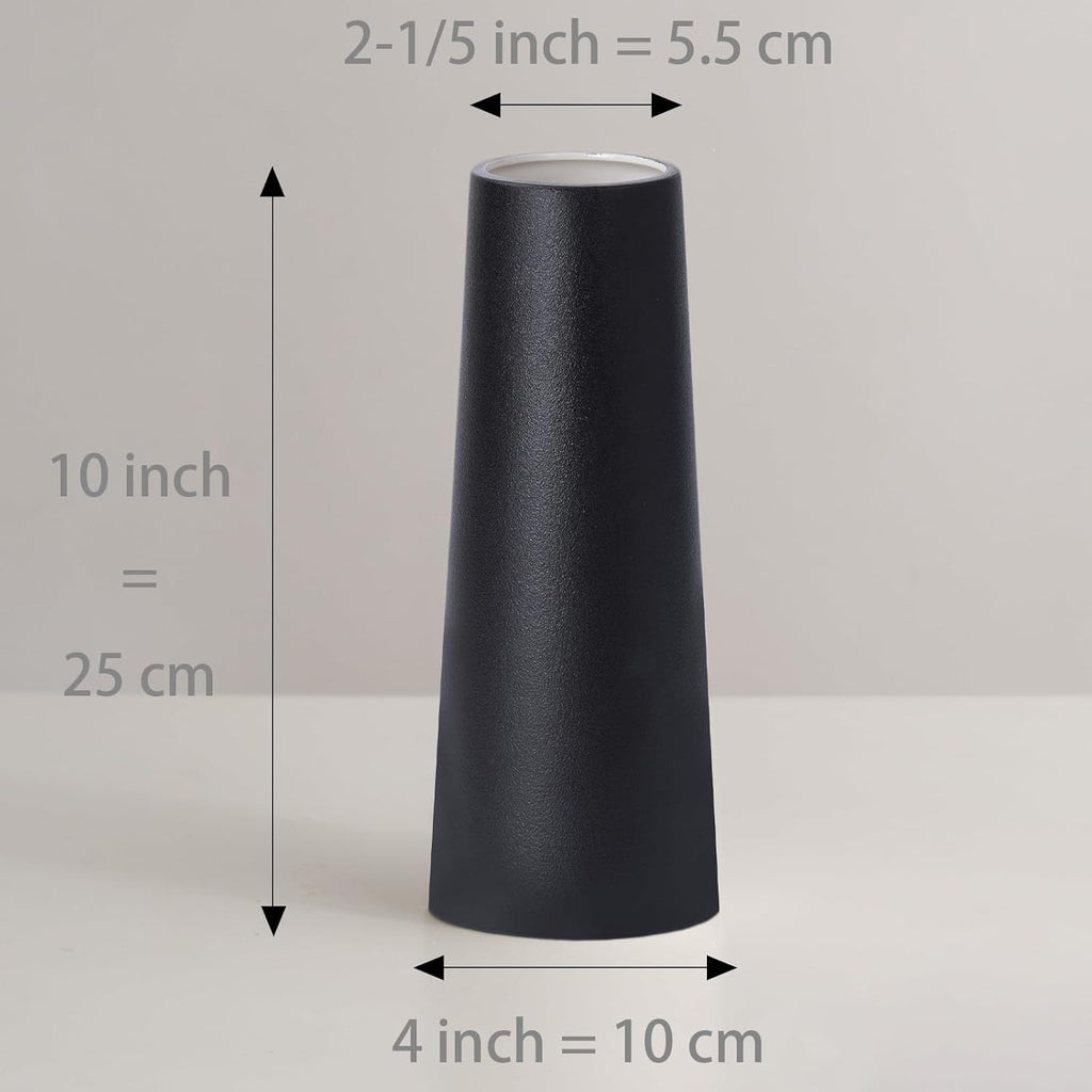 Black Ceramic Vase, 10 Inch Modern Rustic Table Vase for Pampas Grass, Flowers, Dried Flowers, Home Decor - Matte Black