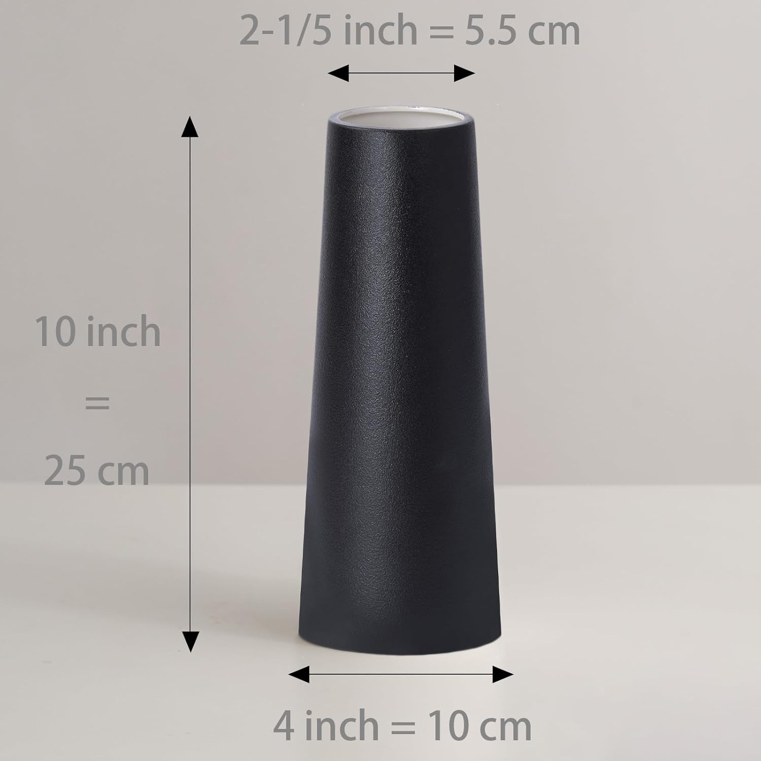 Black Ceramic Vase, 10 Inch Modern Rustic Table Vase for Pampas Grass, Flowers, Dried Flowers, Home Decor - Matte Black