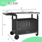 Shintenchi Outdoor Grill Cart Table with Stainless Steel Top for Kitchen Prep and BBQ, Outdoor Kitchen Island Table with Side Handle, Multifunctional Outdoor Grill Table, Black