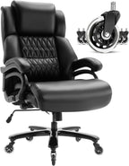 Big and Tall 400lbs Office Chair - Adjustable Lumbar Support Quiet Rubber Wheels Heavy Duty Metal Base, High Back Large Executive Computer Desk, Thick Padded Ergonomic Design for Back Pain (Black)