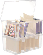 Trading Card Storage Box with 6 Dividers,Toploads Storage Box Plastic Baseball Card Storage Box for 500+ Sports Cards 100+ Top Loads for MTG Magic TCG Yugioh Playing Card Case Holder (2 Pack)
