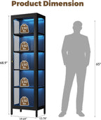 69" Glass Display Cabinet with Lock & 13-Color LED Lights, 5-Tier Locking Metal Cabinet with Adjustable Shelves, Secure Showcase for Collectibles, Action Figures, Trophies (Black)