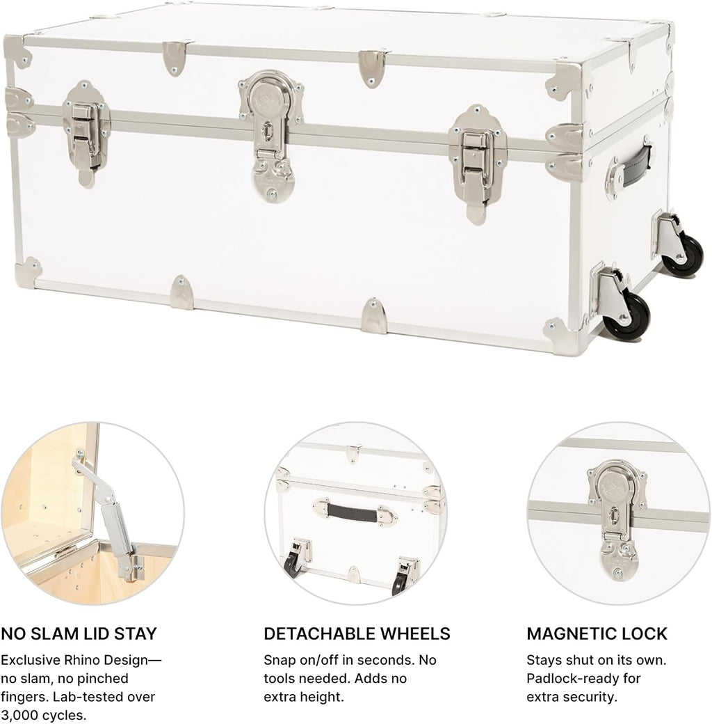 Rhino Trunk & Case Classic XL Trunk With Wheels 34"x20"x15", 1500+ lbs Capacity - Many Colors, Soft-Close Lid. Strong, USA Made Summer Camp Footlocker and Secure College Dorm Storage Chest