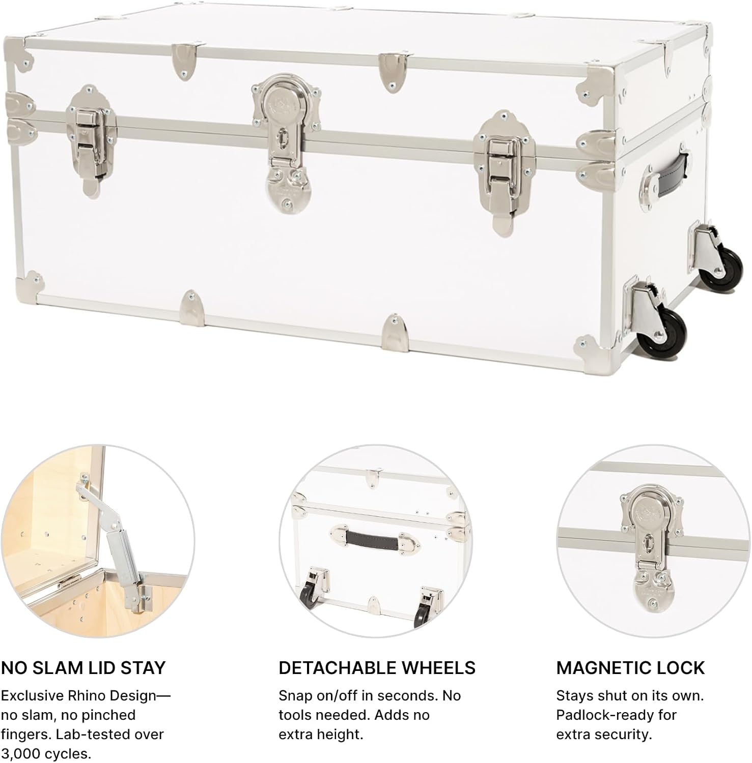 Rhino Trunk & Case Classic XL Trunk With Wheels 34"x20"x15", 1500+ lbs Capacity - Many Colors, Soft-Close Lid. Strong, USA Made Summer Camp Footlocker and Secure College Dorm Storage Chest