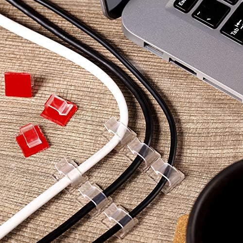 Maitys 60 Pcs Adhesive Cable Wire Clips Outdoor, Christmas Light Clips Cable Management Cord Holder Organizer for Fairy String Light Under Desk, Wall, Car, TV PC Ethernet(Large,Clear)