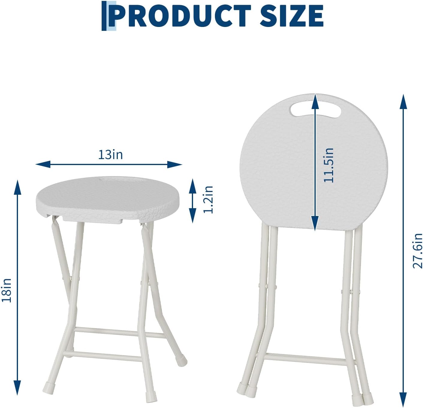 Folding Stool Chair with Handle, Portable Heavy Duty Round Foldable Stool, Non-Slip Feet, 600Lbs Capacity, 18 Inch Foldable Stool for Dorm, Kitchen, Vanity, Church Outdoor Use