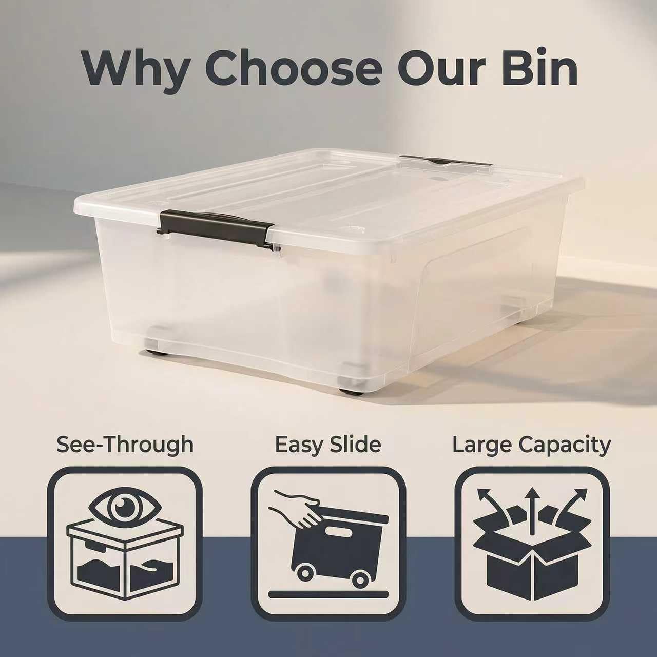 2 Pack Under Bed Storage Bin with Lid,40 Quart Stackable Clear Plastic Container for Clothing, Bedding Items,Under Bed Storage Organizer with Wheels,Transparent Underbed Design