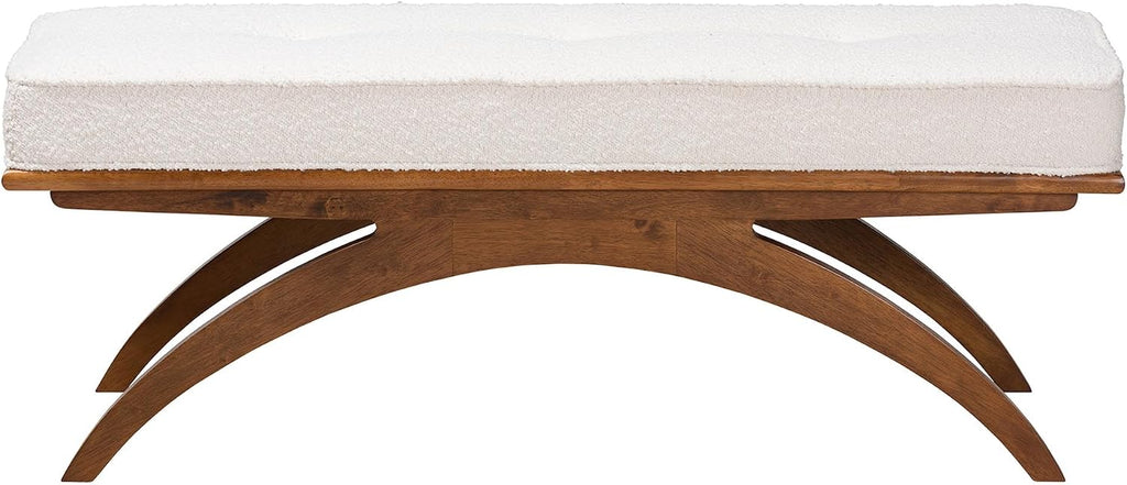 Baxton Studio Orella Japandi Cream Boucle Fabric and Walnut Brown Finished Wood Bench