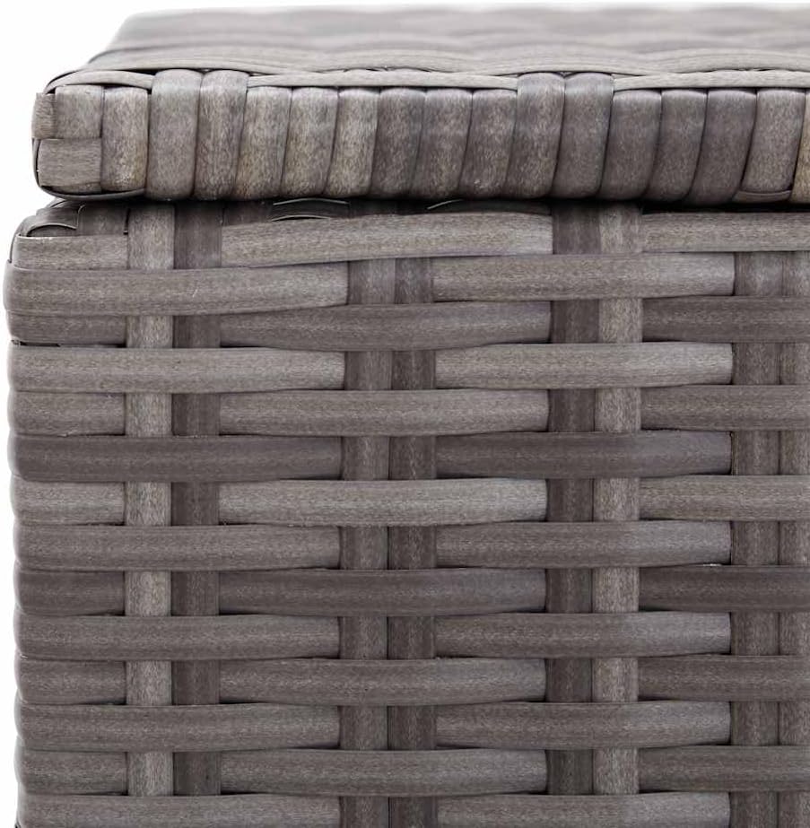 Patio Storage Box 59.1 Inch Large Outdoor Deck Box for Cushions and Garden Tools, Grey Poly Rattan Storage Bench with Steel Frame for Backyard, Terrace and Balcony