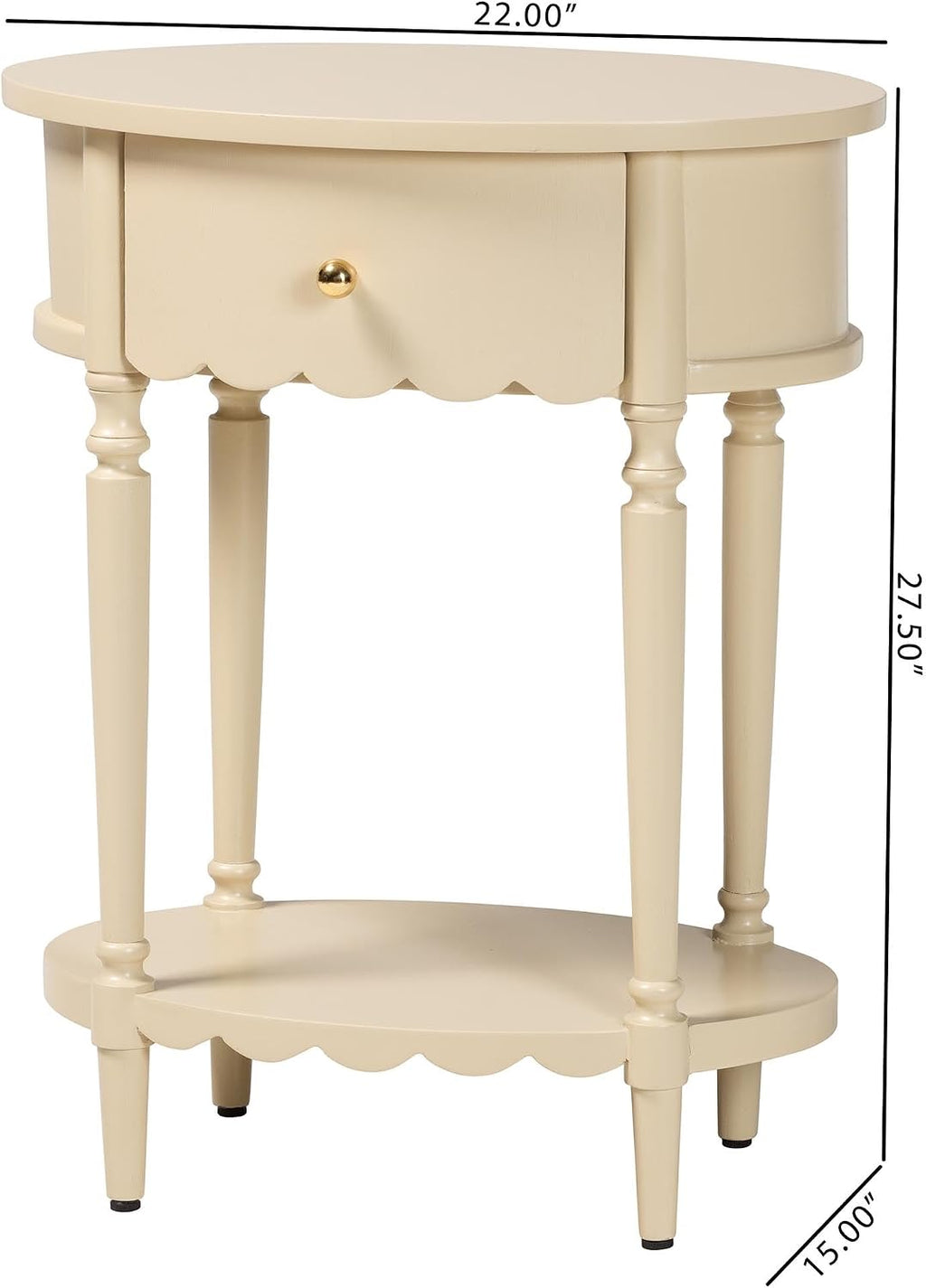 Bali & pari Liba End Table - 1-Drawer Accent Table with Scalloped Detailing and Open Shelf Storage for Hallway, Entryway, and Living Room