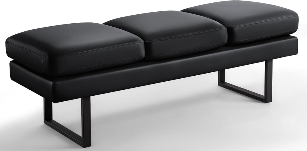 Furniwell Waiting Room Bench with 3 Seats,Faux Leather Reception Bench Upholstered Office Guest Chair Seating,Waiting Room Chair for Salon,Conference Room and Shop (Black)