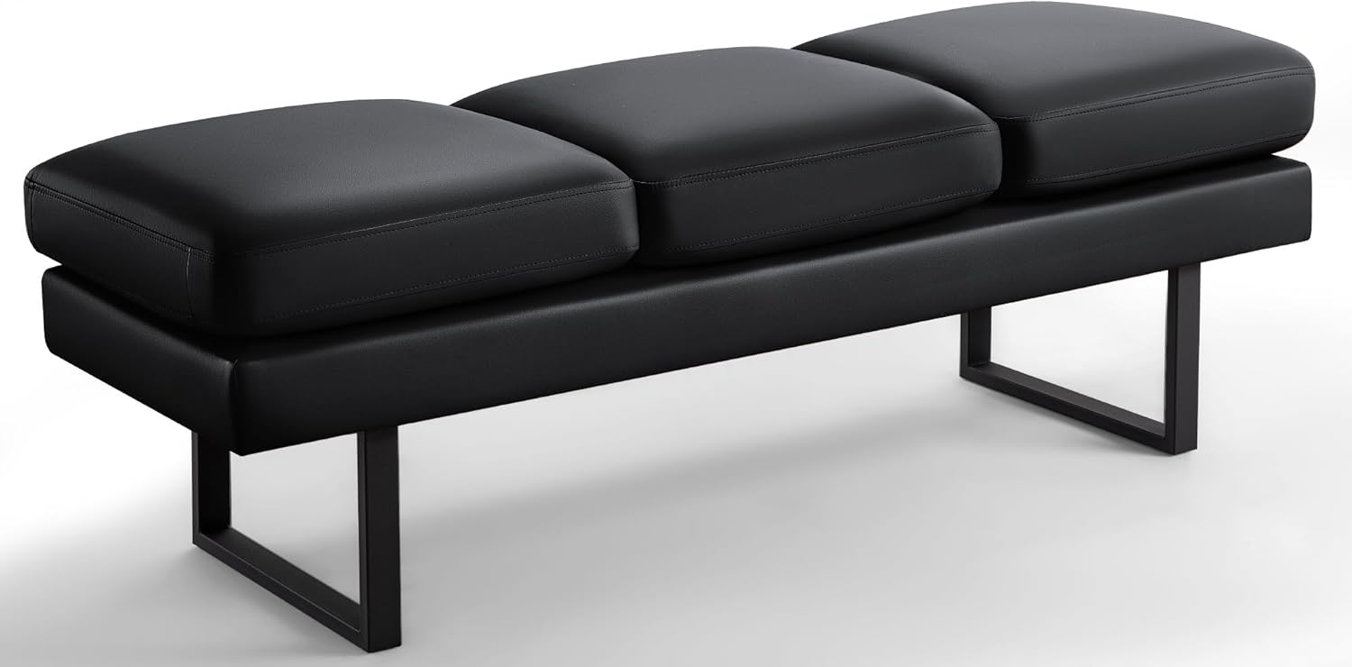 Furniwell Waiting Room Bench with 3 Seats,Faux Leather Reception Bench Upholstered Office Guest Chair Seating,Waiting Room Chair for Salon,Conference Room and Shop (Black)
