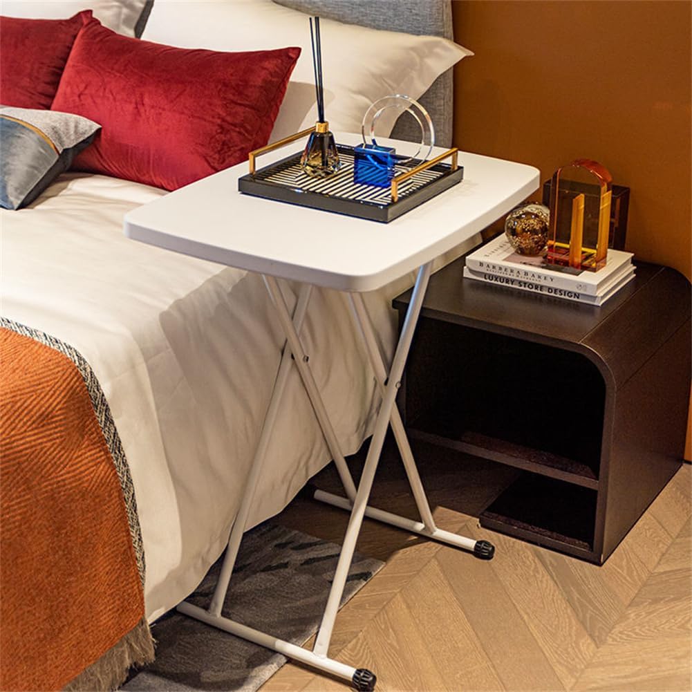 Garvee Folding Table, Plastic Personal Foldable Tables, Adjustable Rectangular Dining Table, Simple Bedside Square Table, for Party, Dining, Events, Picnic Indoor, Outdoor, Camping, 76 * 50Cm