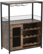 Amyove Wine Bar Cabinet with Detachable Wine Rack, Bar Rack with Glass Holder, Small Sideboard and Buffet Cabinet with Mesh Door, Rustic Brown