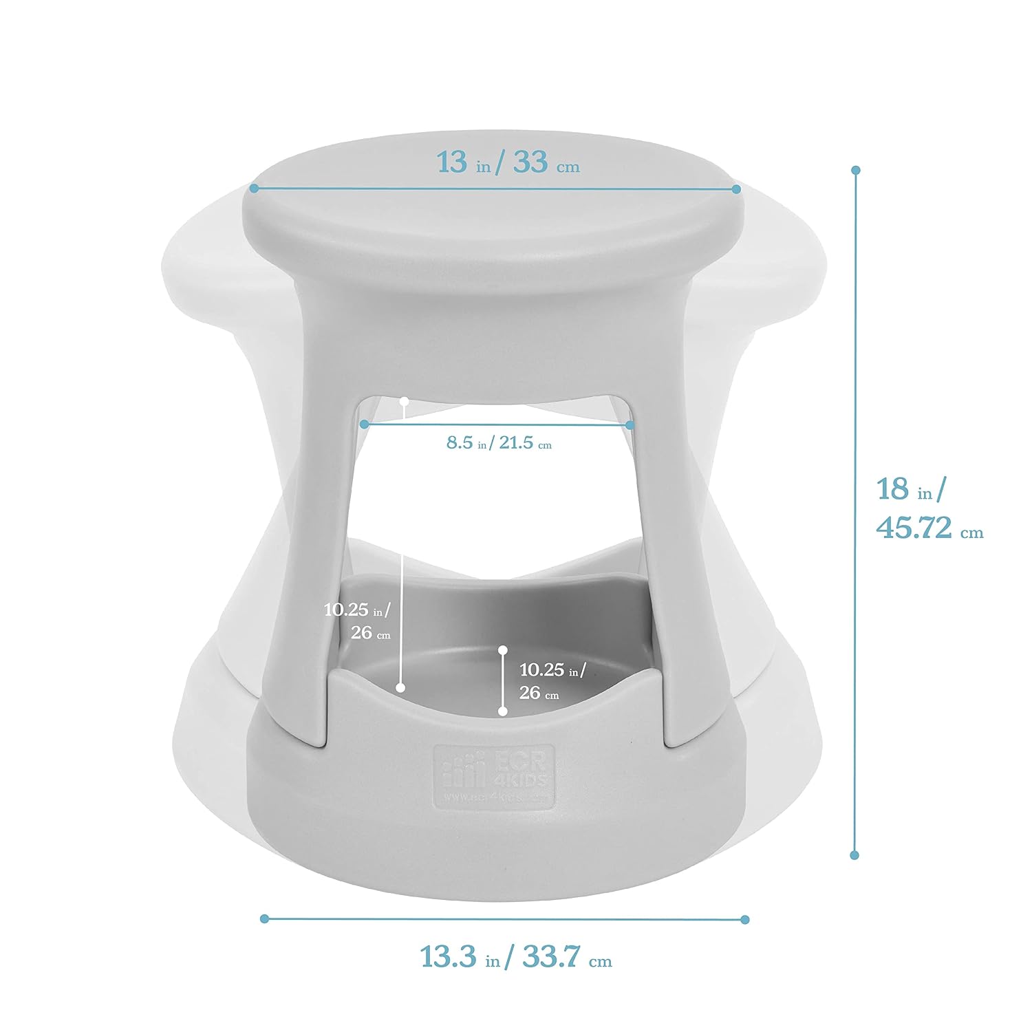 ECR4Kids Active Storage Wobble Stool, 18in Seat Height, Childrens Furniture, Light Grey