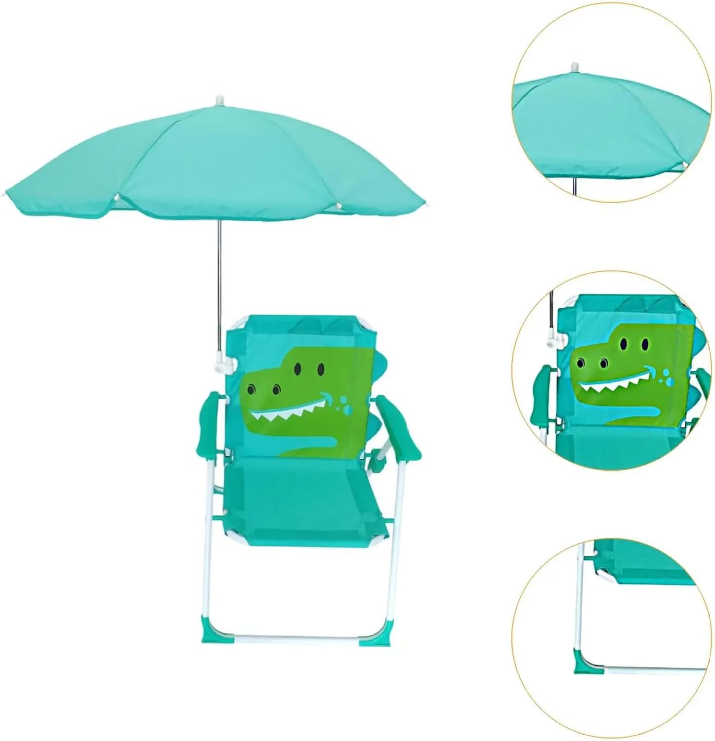 Kids Beach Chair with Umbrella, Foldable & Detachable Portable Cute Animal Pattern Kids Beach Chair with Canopy for Outdoor Summer, Crocodile ·1