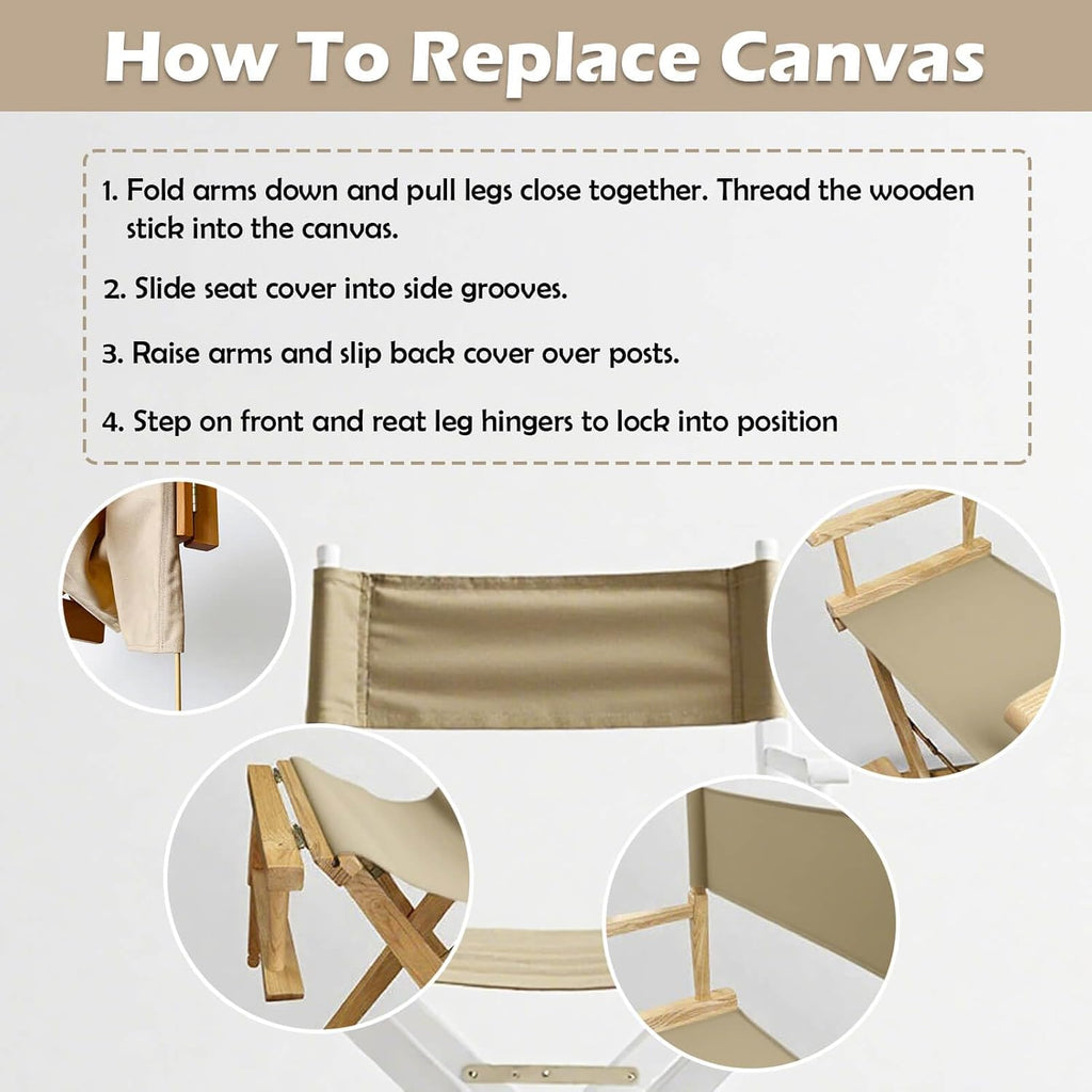 STAY GENT Director's Chair Canvas Replacement Kit 21"L x 8"W - 21"L x 16.5"W Replacement Canvas Durable Cotton Canvas Seat & Back Covers for Home,Model Artist,Makeup,Show Dressing Room, 1 Set Khaki