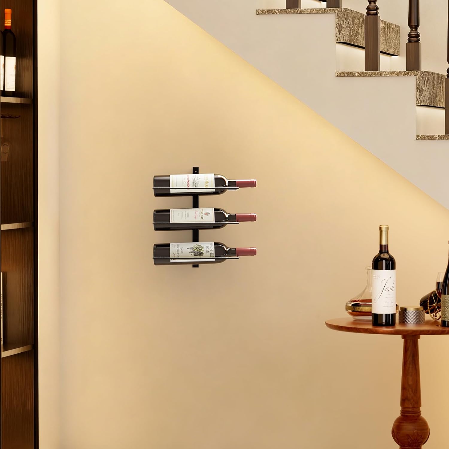 B4Life Wine Rack and Holder Wall Mounted 3 Bottles, Metal Hanging Mount Racks for Wall, Liquor, Champagne for Bottles Storage Home Bar, Cellar and Kitchen, Dining Room (Black, 3 Bottle)