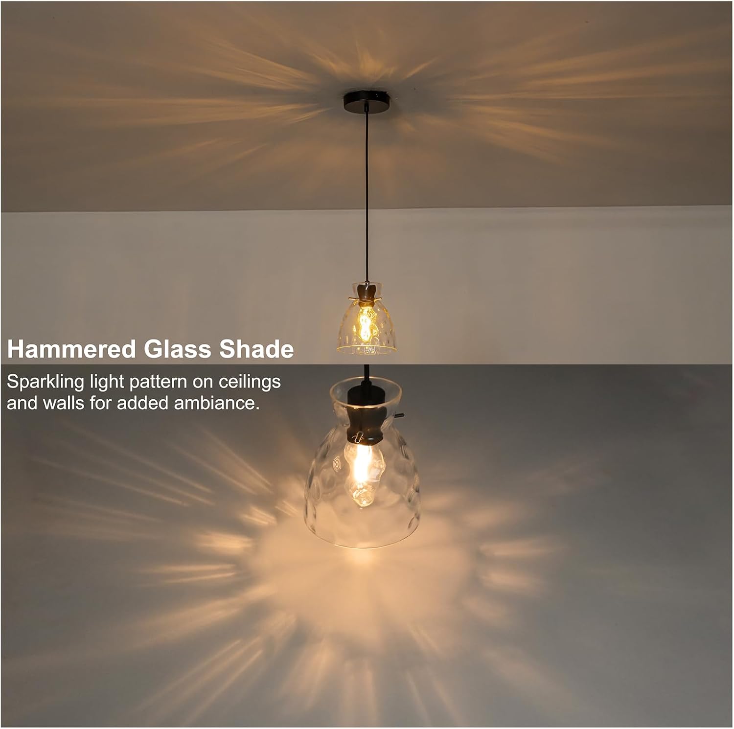5.9” Mini Hammered Glass Black Pendant Lights Kitchen Island 2 Pack, Small Farmhouse Pendant Light Fixtures, Adjustable Modern Hanging Lighting Kitchen Pendant Lights over Island Sink Dining Room