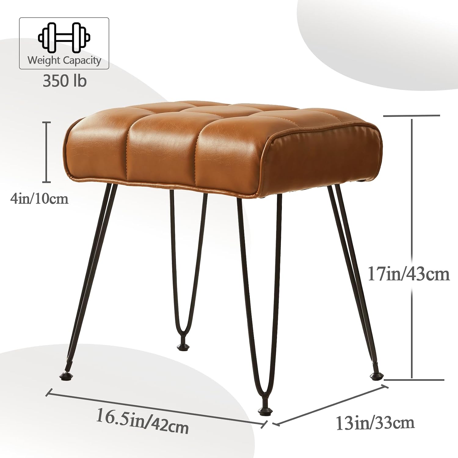 EBENCHICO PU Leather Vanity Stools, Vanity Stool Chairs for Makeup Faux Leather Foot Stools Ottoman with Metal Leg Make up Chairs for Vanity Small Bench Seat for Living Room Bedroom (Yellow Brown)