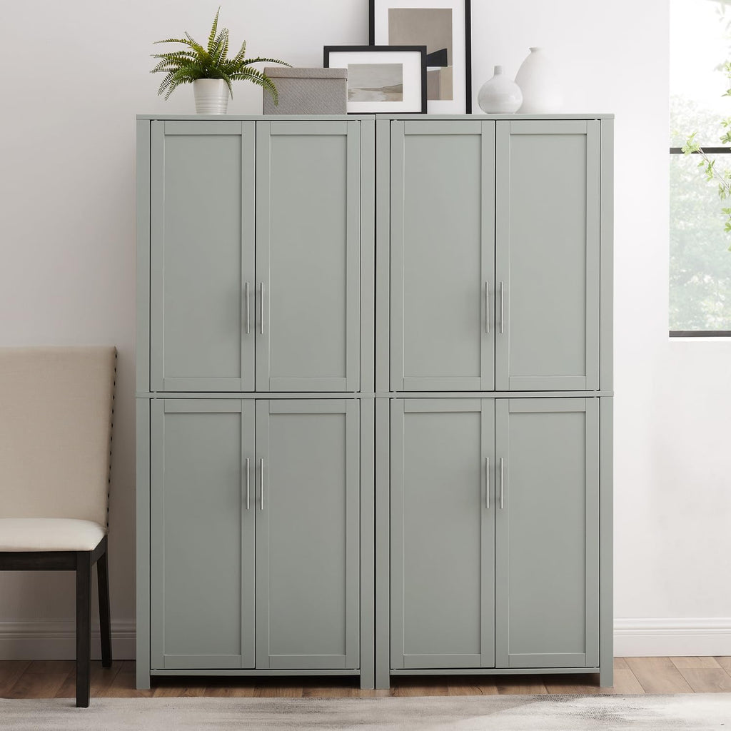 HomeStock Pantry Cabinet - 2 Piece Storage Organizer with Doors - 56 Wide - Gray