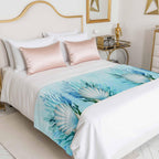 Bed Runner Scarf for King Size Bed, Teal Blue Coastal Beds Scarf Throws for Foot of Bedding, Summer Ocean Sea Shells Corals Decorative Beds Runners for Bedroom Guestroom, 94"x20"