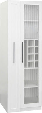 Kitchen Pantry Cabinet with Pull-Out Shelves, Farmhouse Storage Cabinet with Glass Doors, Freestanding Pantry Organizer and Bar Cabinet for Kitchen, Dining Room & Living Room, White