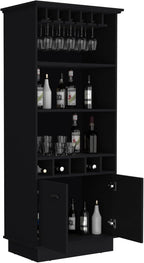 70-Inch High 10-Glass Bar Cabinet with 5 Cubbies and 3 Open Shelves and Cabinet ﻿,for Kitchen