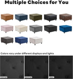 Tbfit Large Square Storage Ottoman Bench, Button Tufted Upholstered Coffee Table Ottoman with Wooden Legs, Oversized Storage Ottomans Toy Box Footrest for Living Room, Black Velvet