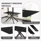 51.18" W Glass Dining Table Set for 4, Modern Rectangular Glass Kitchen Table with Black Table-top, 4 PU Leather Chairs with Black Legs, for Dining Room, Home - Dark Grey