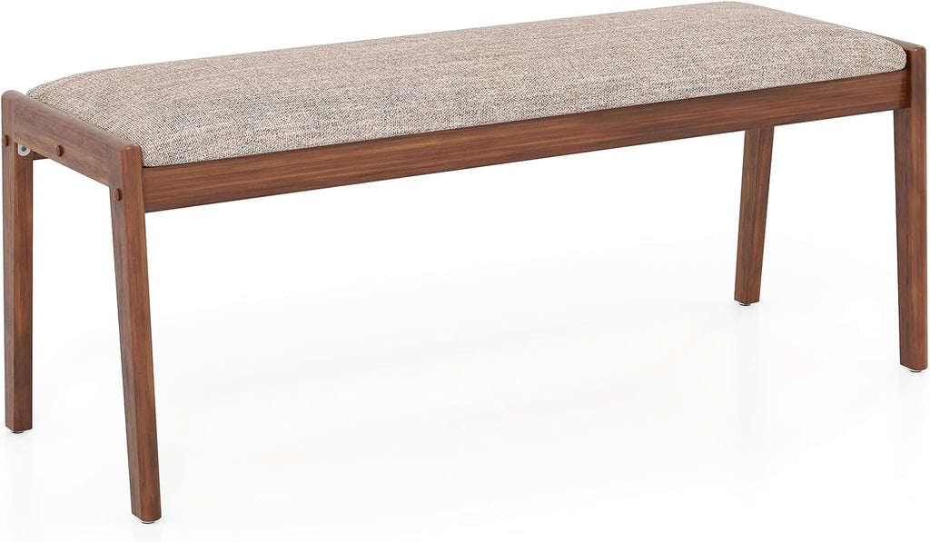 Giantex 45" Upholstered Entryway Bench with Rubber Wood Legs & Fabric Padded Seat, 400Lbs Capacity, Farmhouse Dining Bench for End of Bed, Hallway, Bedroom, Kitchen, Dining Room, Beige