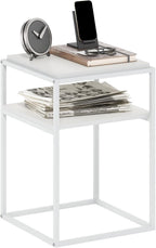 Furinno Moretti Side Table, 2-Tier Stackable Metal Frame End Table with Open Shelf, Night Stand, Bedside Table, Toolless Assembly, for Living Room, Bedroom, Solid White