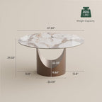 POVISON Round Pandora Dining Table for 4, 47" Sintered Stone Tabletop Dining Table with Bronze Carbon Steel Pedestal (Table Only)