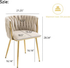 Nrizc Velvet Dining Chairs Set of 2, Woven Upholstered Dining Chairs with Gold Metal Legs, Modern Accent Chairs for Living Room, Dining Room, Kitchen