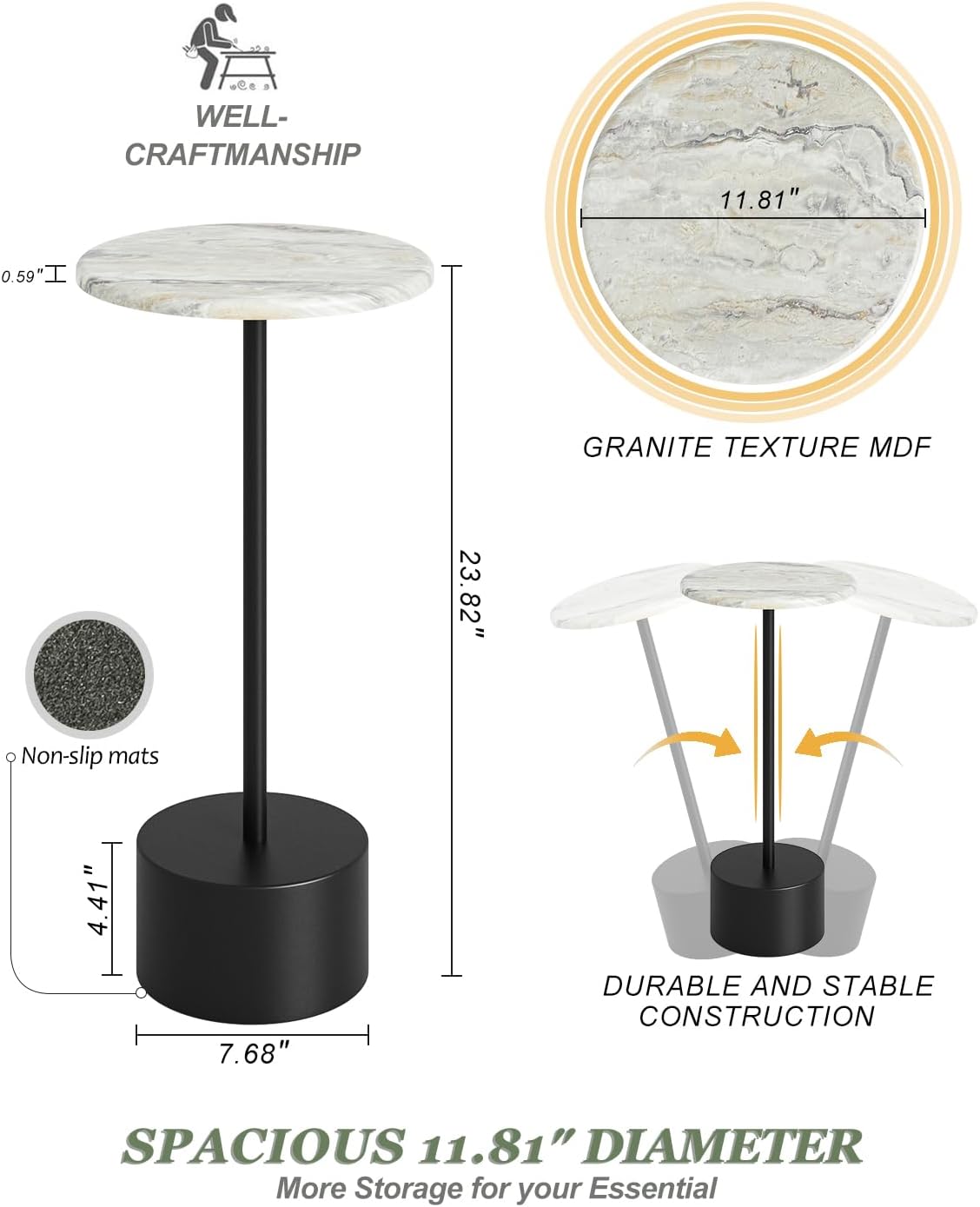 Black Drink Table Pedestal, Round Side Table, Drink Tables for Small Spaces, Pedestal End Table, Small Pedestal Table