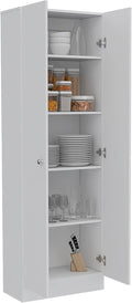 CIATRE Multistorage Pantry Cabinet, 5-Shelf Double Door Storage Organizer – White Particle Board, Slim Design for Kitchen/Laundry Room