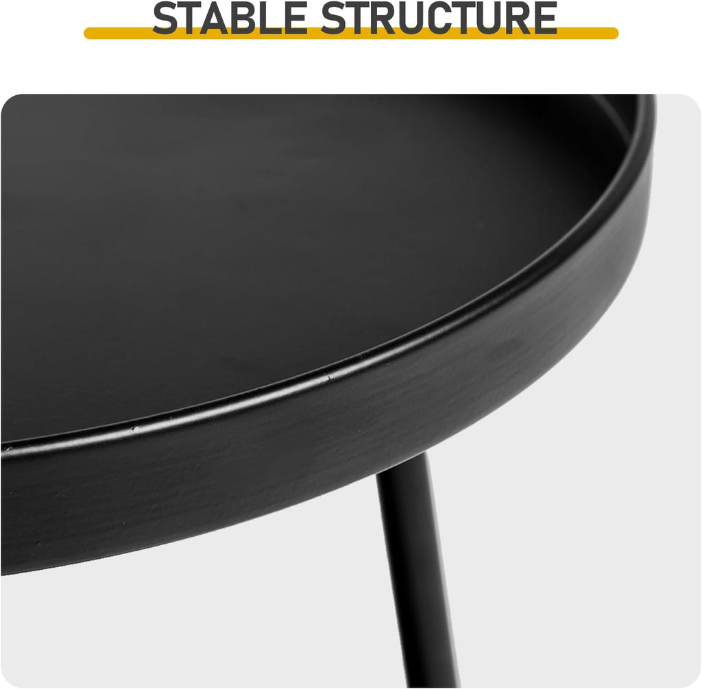 Vasitelan 2 Tier Side End Table Metal Round Coffee Tables Nightstand for Small Spaces Indoor Outdoor