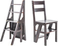 Solid Wood Folding Ladder Chair 4Step Library Ladder Convertible Step Stool Display Stand for Adults(Walnut)