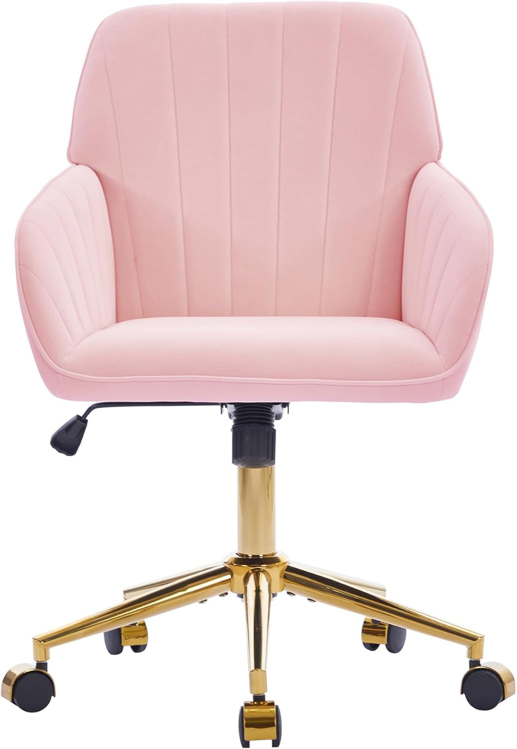 YISHENG Velvet Office Desk Chair with Gold Base, with Wheels,Modern Height Adjustable 360 Degree Swivel Upholstered Vanity Chairs with Arms for Living Room Bedroom,Pink
