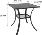 Anmutig 27.5 Inch Square Outdoor Metal Table for 2, Patio Bistro Table with Curved Legs, All Weather Slatted Table for Lawn, Garden, Balcony, Deck, Black
