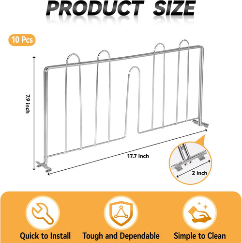 10 Pcs 14" W x 9" H Shelf Dividers for Wire Shelves, Vertical Wire Shelf Dividers for Storage Item Separation and Organization, Rack Shelving Accessories Bulk